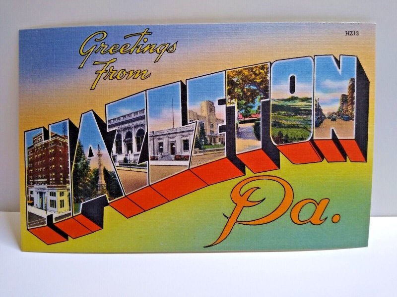 Greetings From Hazelton Pennsylvania Large Big Letter Postcard Linen Unused PA