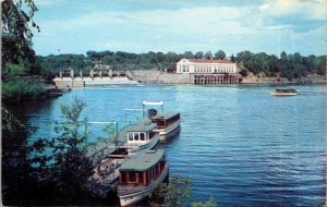 Vtg Lower Dells Boat Docks with Dam & Power House Wisconsin Dells WI Postcard