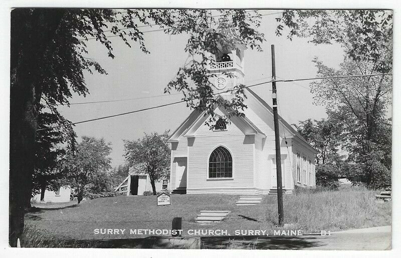 RPPC, Surry, Maine, View of Surry Methodist Church, 1957