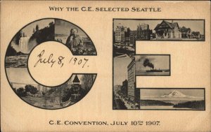 Seattle WA Large Letter C.E. Convention 1907 Multi View Postcard