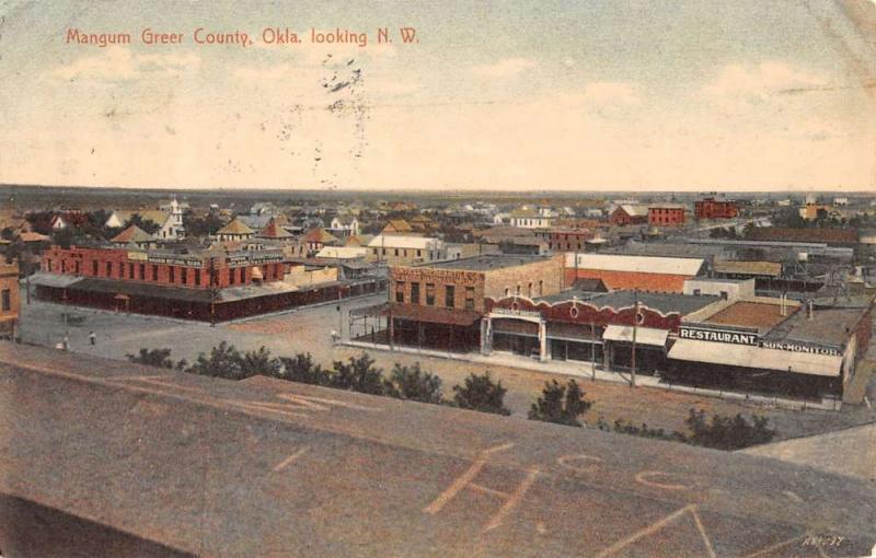 Mangum Greer Oklahoma Birdseye View Antique Postcard K39004