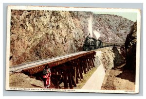 Vintage 1900's Colored Photo Postcard Apache Canyon New Mexico Freight Train