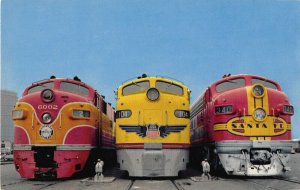 Union Pacific streamliners engines trains Los Angeles Calif, postcard