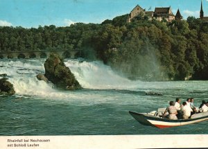 Postcard Rheinfall Bei Neuhausen Mit Schlob Laufen Boating Dachsen Switzerland