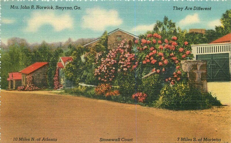 AA Cottages roadside Smyrna Georgia Norwick 1940s Postcard Colorpicture 7452