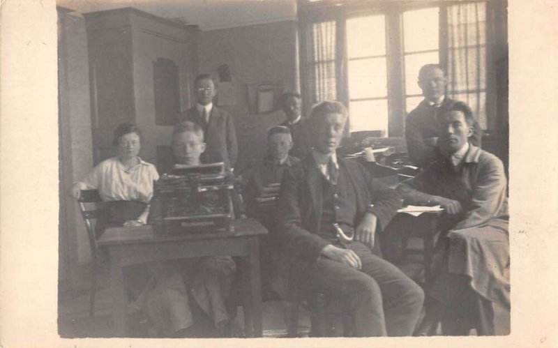 Classroom Interior Students with Typewriters Real Photo Postcard AA52352