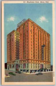 Akron Ohio 1940s Postcard Mayflower Hotel Street View Cars