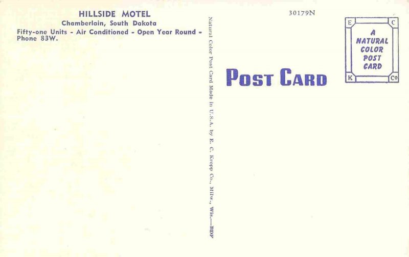 Hillside Motel Chamberlain South Dakota linen postcard
