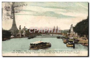 Postcard Old Paris View of the Seine towards the Pont Alexandre Eiffel Tower ...