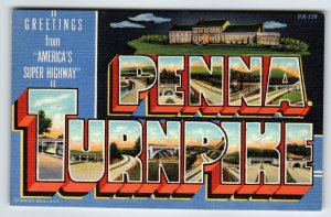 Greeting From Penna Turnpike Large Big Letter Postcard Pennsylvania Linen Unused