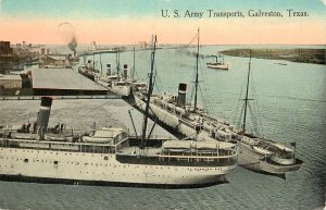 Postcard U.S. Army Transport Ships Galveston TX WWI Era