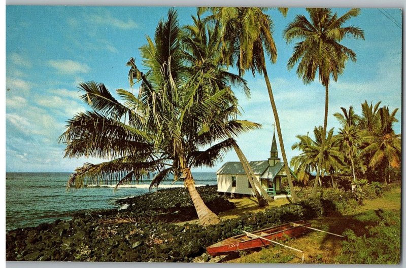 St Peter's Church Outrigger Boat Kona Coastline of Big Island Hawaii Postcard