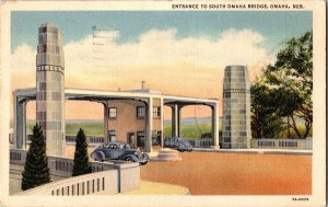 Entrance to South Omaha Bridge, Omaha NE c1938 Vintage Postcard I42