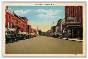 1938 Main Street Hotel Richmond Classic Cars Batavia New York Vintage Postcard