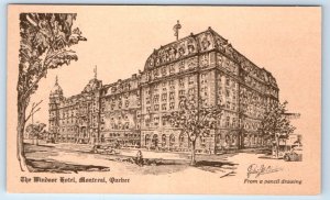 MONTREAL The Windsor Hotel QUEBEC Canada pencil sketch artist signed Postcard