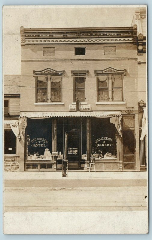 Postcard IL Peru Brucker's Hotel And Cafe Bakery RPPC Real Photo c1910s AD8