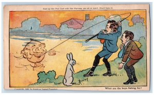 c1905 Mens Fishing Heat Up Flot Iron Bunny American Journal Antique Postcard