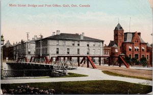 Galt Ontario Main Street Bridge and Post Office ON c1917 Postcard H57 *as is