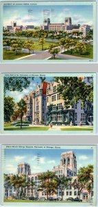 3 Postcards UNIVERSITY OF CHICAGO, Illinois IL  Hospital, Cobb Hall, Campus 1944