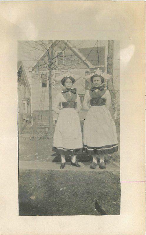 C-1910 Young Women Dutch Girl Hat Ethnic Costume RPPC Photo Postcard 13154