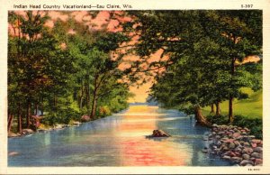 Wisconsin Eau Claire Indian Head Country Vacationland Scene Curteich