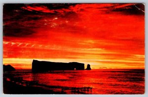 Sunrise, Perce Rock, Quebec Canada, Vintage 1971 Chrome Postcard