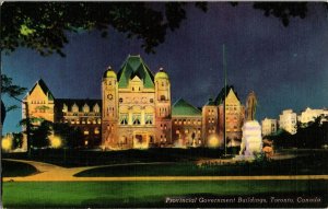 Provincial Government Buildings Toronto Ontario at Night Linen Postcard