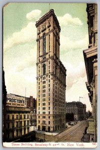 Vintage Postcard Times Building Broadway 42nd Street Main Road Highway New York
