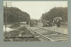 Osage City KANSAS RPPC 1909 FLOOD Flooding RAILROAD TRACKS Ruined nr Emporia