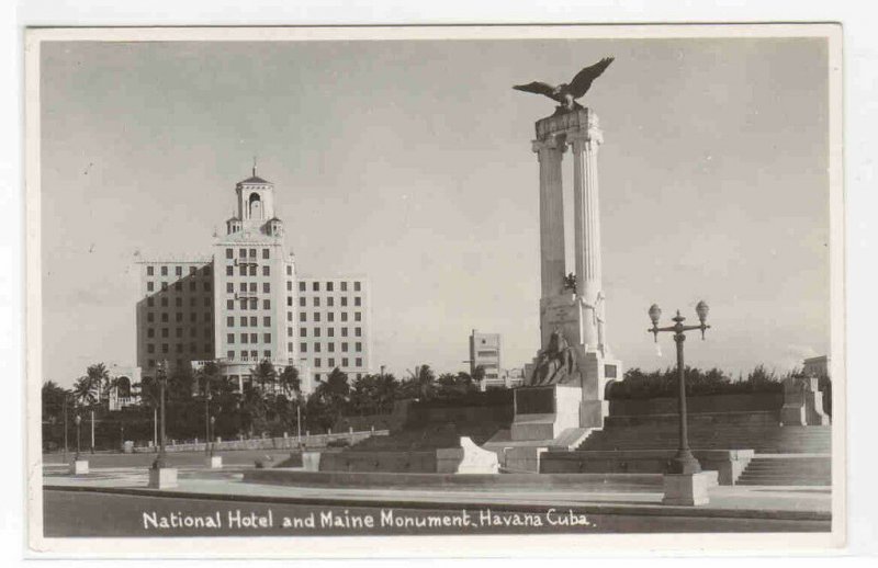 National Hotel & Maine Monument Havana Cuba RPPC real photo postcard