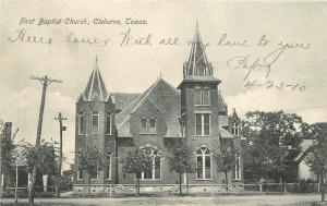 1910 CLEBURN TEXAS First Baptist Church Smith's Book Store postcard 5265