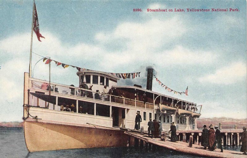 Steamboat on Lake, Yellowstone National Park, Wyoming ca 1910s Vintage Postcard