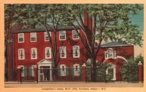 Vintage Postcard Longfellow's Home Residence Built 1785 Portland Maine PCC Pub.