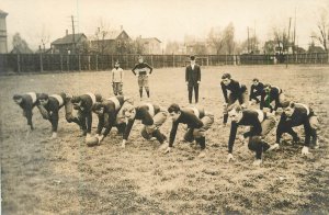 Postcard  RPPC Photo C-1910 Football Scrimmage Line Sports practice 23-585