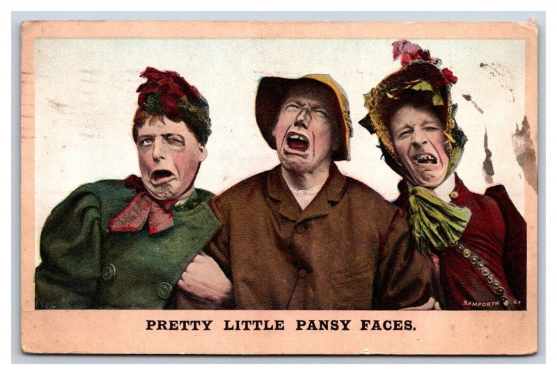 Bamforth Comic Pretty Little Pansy Faces Men in Drag DB Postcard W2