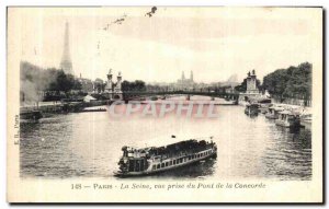 Old Postcard Paris Seine Vue Prize du Pont de la Concorde Peniche Tour Eiffel