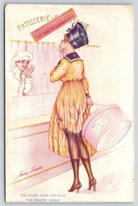 Xavier Sager ~ Alta Moda Glamour Mujer en panadería ~ Primera Guerra Mundial Caja De Sombrero De Pastelería crisis ~ ~ 1917 
