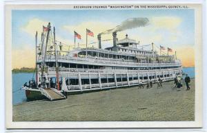 Excursion Steamer Washington Mississippi River Quincy Illinois 1920c postcard