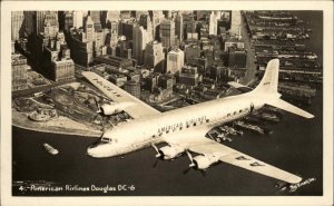 American Airlines Airplane Douglas DC-6 New York City Manhattan RPPC Postcard