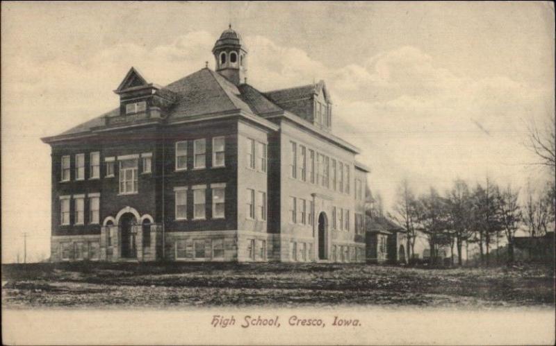 Cresco IA High School c1910 Postcard