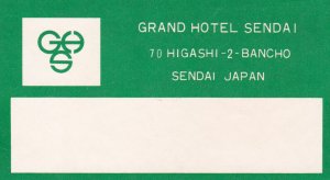 Japan Sendai Grand Hotel Sendai Vintage Luggage Label sk2402