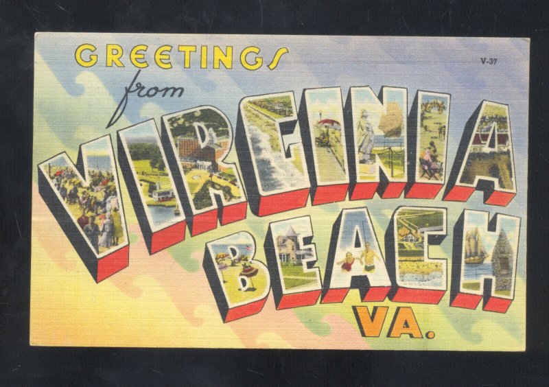 GREETINGS FROM VIRGINIA BEACH VIRGINIA VA. VINTAGE LARGE LETTER LINEN POSTCARD 