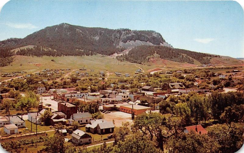 Sundance Wyoming~Bird's Eye View of Town with Sundance Mountain in Bkgd~1950s Pc