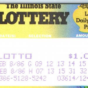 1986 Illinois State Lottery Pre-Powerball Lotto Pick Ticket Draw $1 Ephemera C45