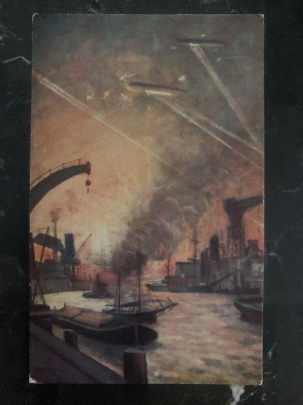 Mint Germany Picture Postcard WW1 Zeppelin bomber Over War Scene