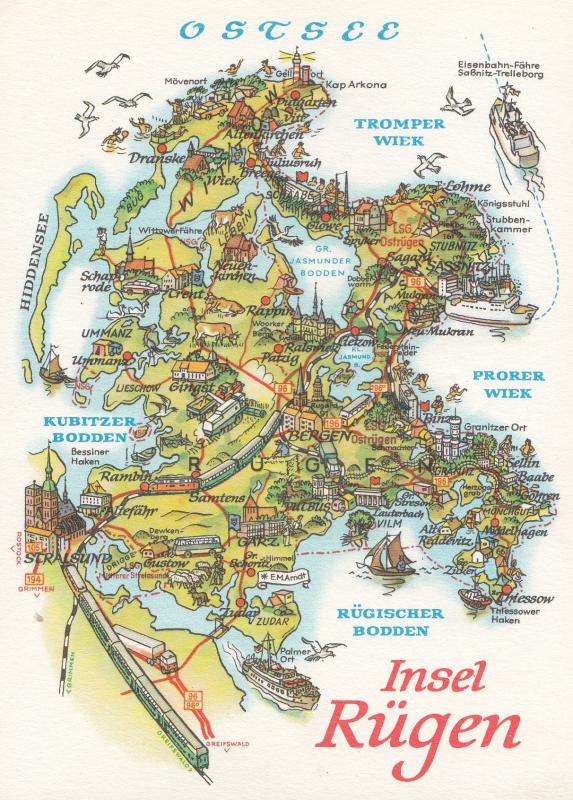 Insel Ruegen Rugen Baltic Sea Ostsee Trains German Germany Map FDC Ship Postcard