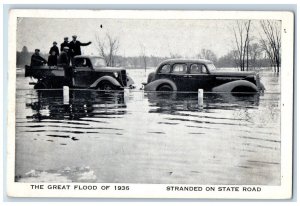 The Great Flood Of 1936 Stranded On Road Cars Disaster New England MA Postcard 