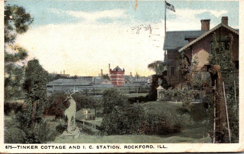 Illinois Rockford Tinker Cottage and Illinois Central Station 1919