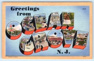 Large Letter Linen OCEAN GROVE, New Jersey NJ ~ 1959 Tichnor Postcard