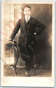 c1920s Chicago, IL Classy Young Man RPPC Bible Book Real Photo Stankunas 33 A193